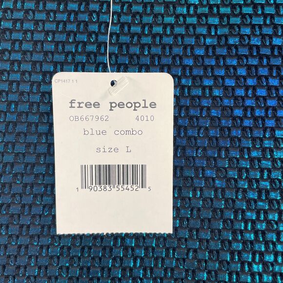 Free People Dress Diamond Forever Flowy Tunic L Blue metallic Pocket Cocktail - Picture 5 of 12